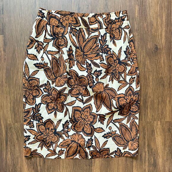 Jones New York Vintage Floral Skirt Brown & Cream Rayon Blend Size 10 - Picture 1 of 6